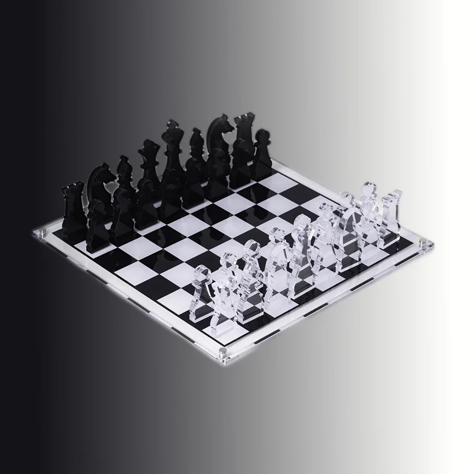 Outdoor Plastic Portable Black And White Folding Chess Set Solid Crystal Chess With Checker Board Chess Set