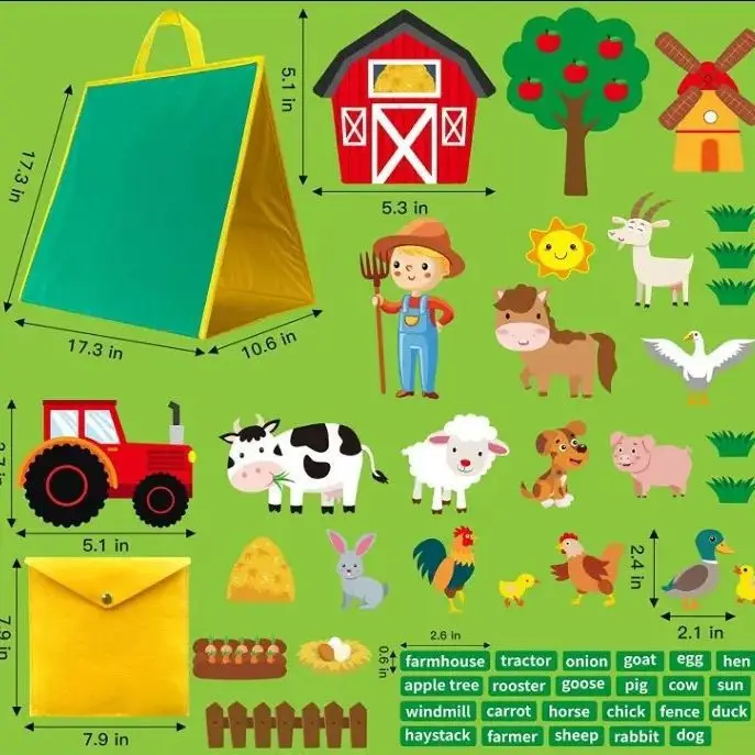 Double Sided Reusable for Kids Preschool Toddlers for Early Learning,Farm Sea Zoo Animals Foldable Felt Flannel Board