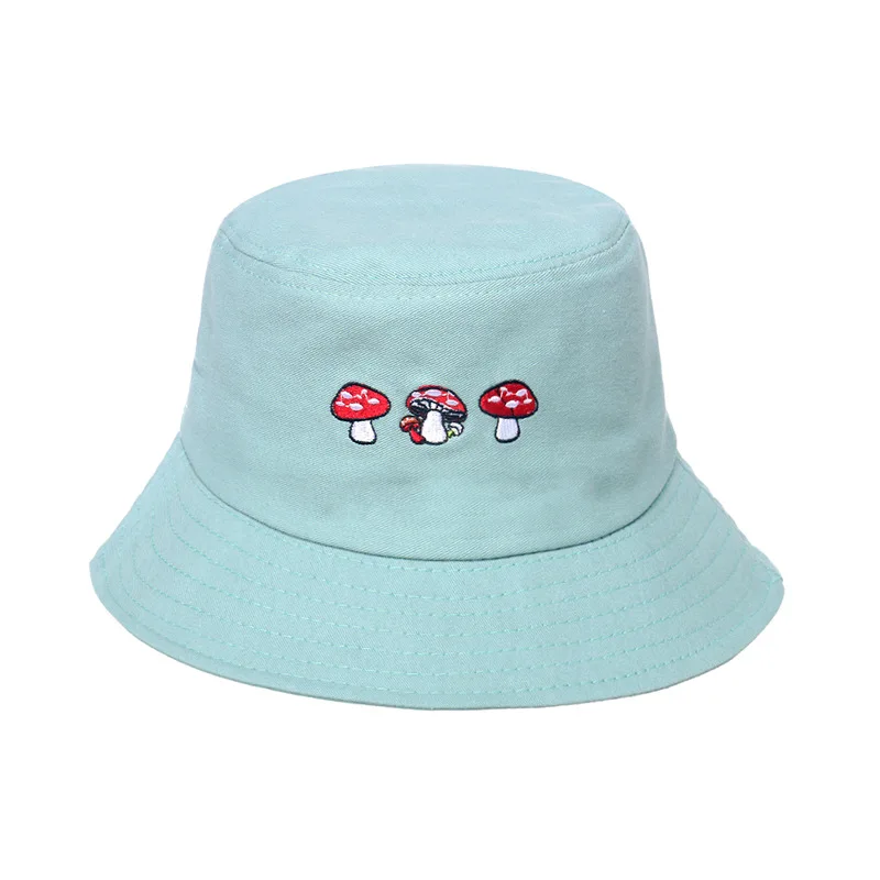 Mushroom embroidery fisherman cap Korean small fresh and lovely basin cap students summer sunshade hat
