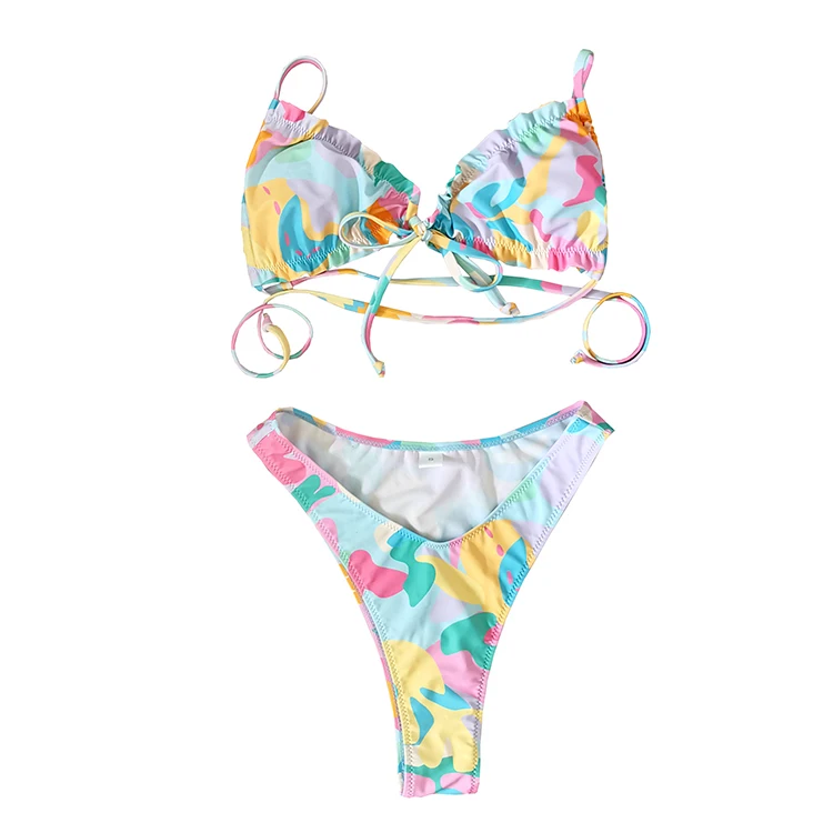 New Arrival Sexy European Design Custom Bikini Girl Ruffled Bathing Suits Two Piece Tie Front Triang le Sexi Girls Bikini Set