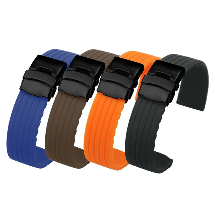 
Sport Style Soft Multi Colors Rubber Watch Band Stripes Grain 20mm-24mm mm Silicone Watch Strap 
