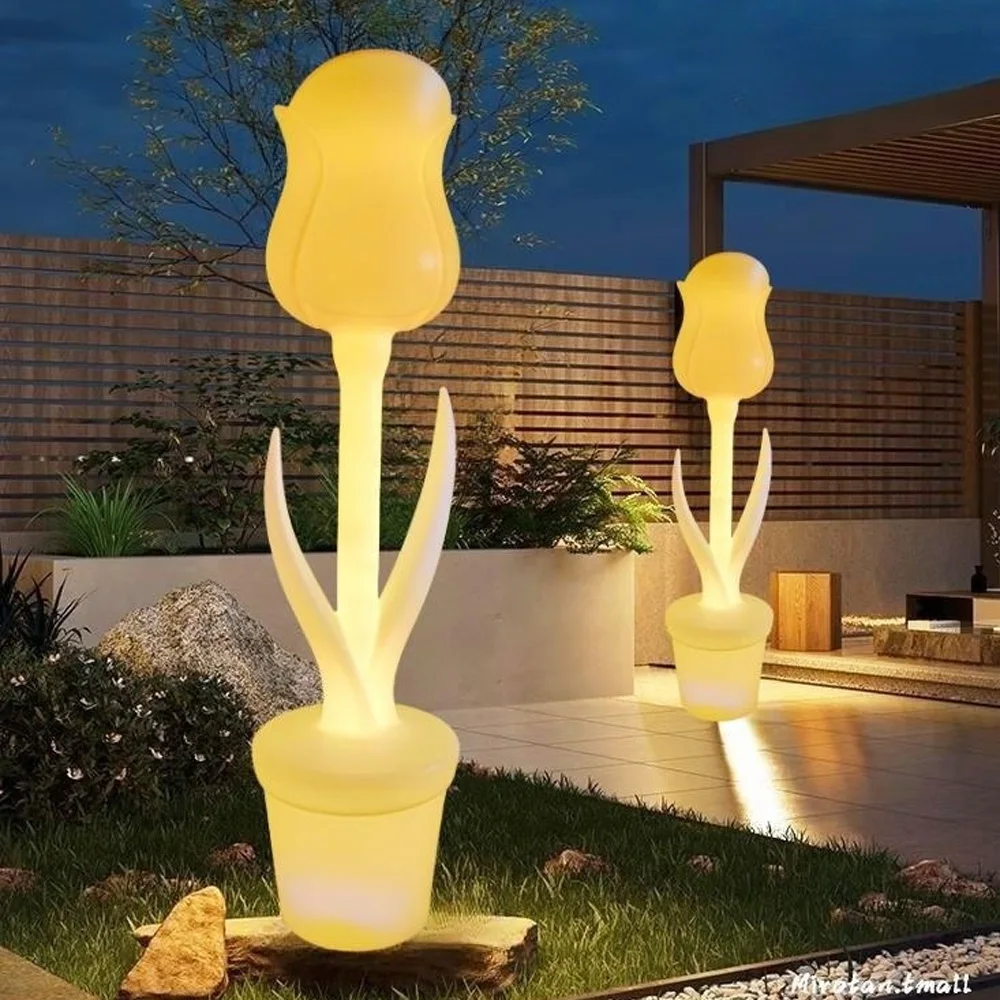 outdoor waterproof plastic standing tulip flower floor lamp