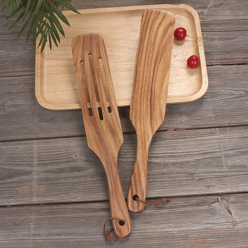 2022 Amazon Popular Natural Customized Wooden Acasia Teak Bamboo Spurtle Sets of 5 Spurtles with Cloth
