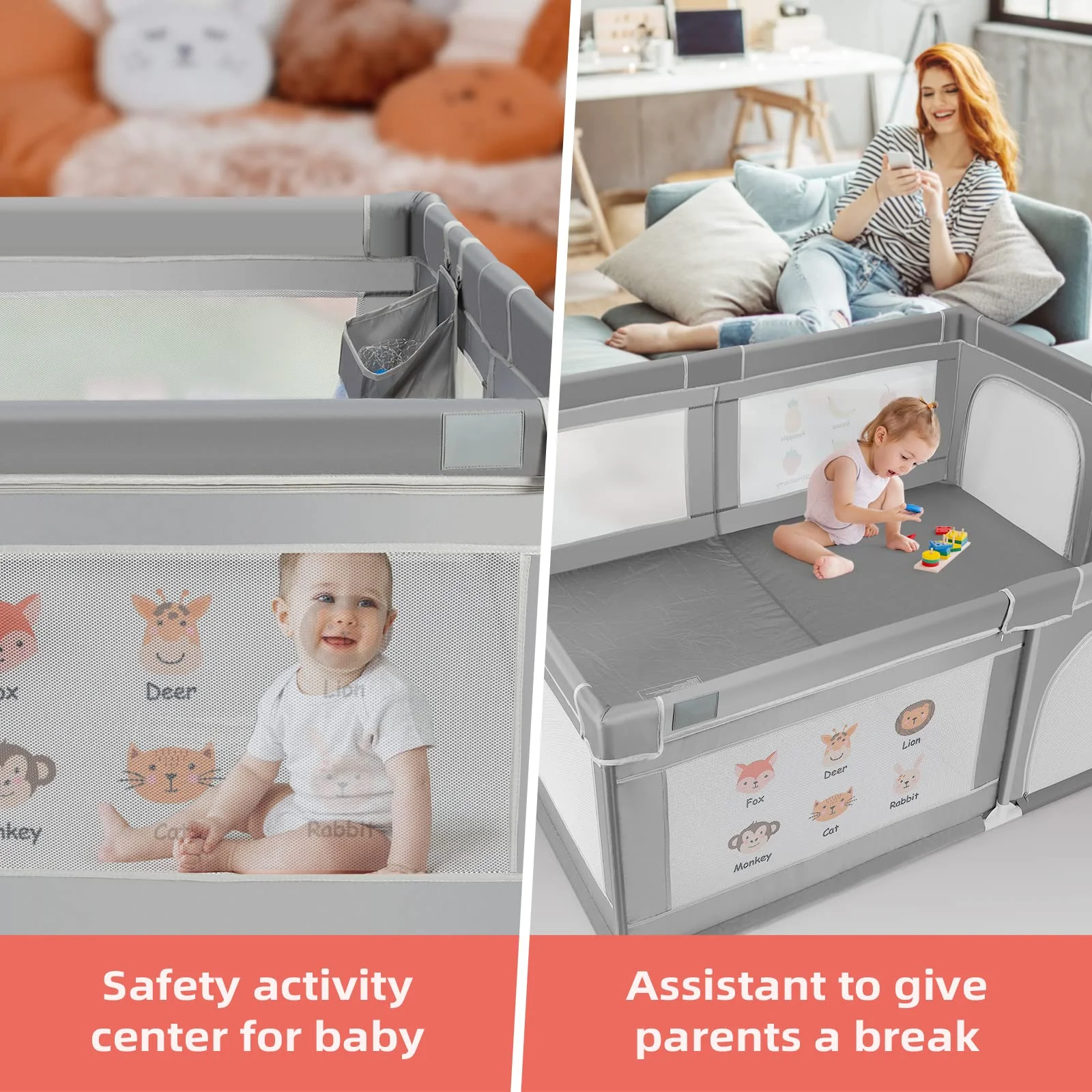 Kids Activity Center Breathable Safety Gate Playpen Baby Playpen Extra large playpen for babies and toddlers with Hanging Basket