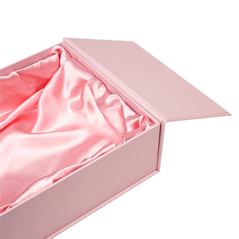 Customizable  Luxury Magnetic Lid Closed Pink Satin Insert Lined Rigid Gift Box Packaging With Satin