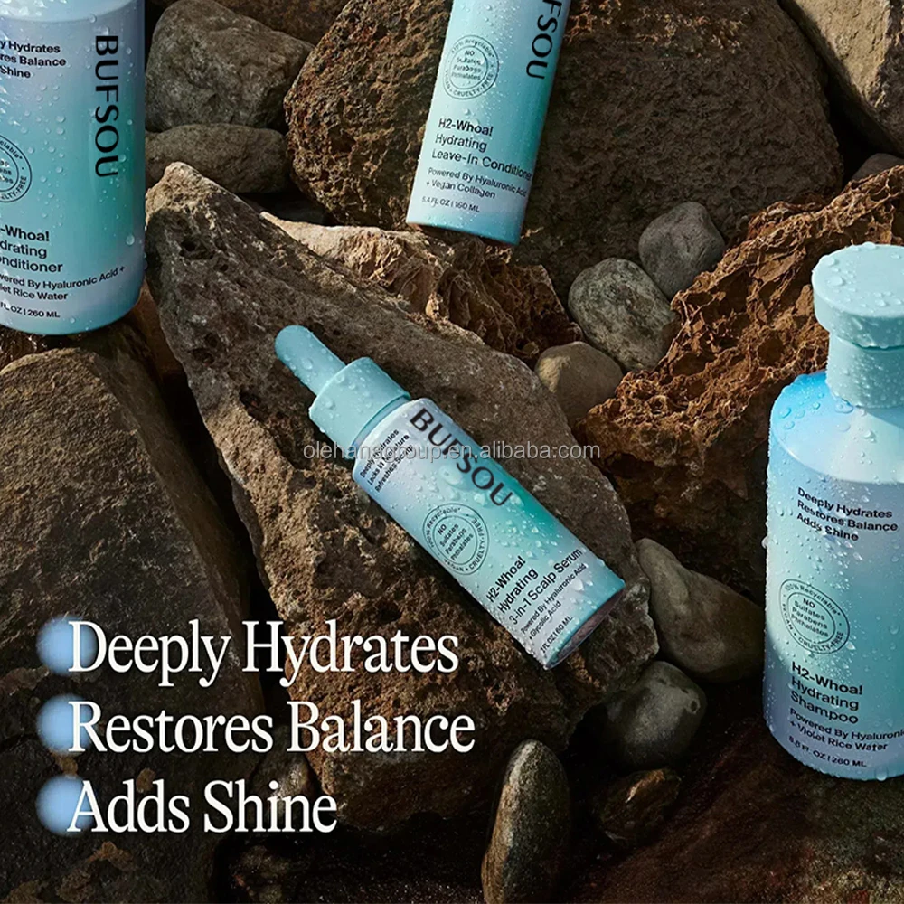 4 in 1 100% Vegan Organic Luxury Sulfate Free Hyaluronic Acid Hair Treatment Oil Conditioner Leave in Hair Care Shampoo Set