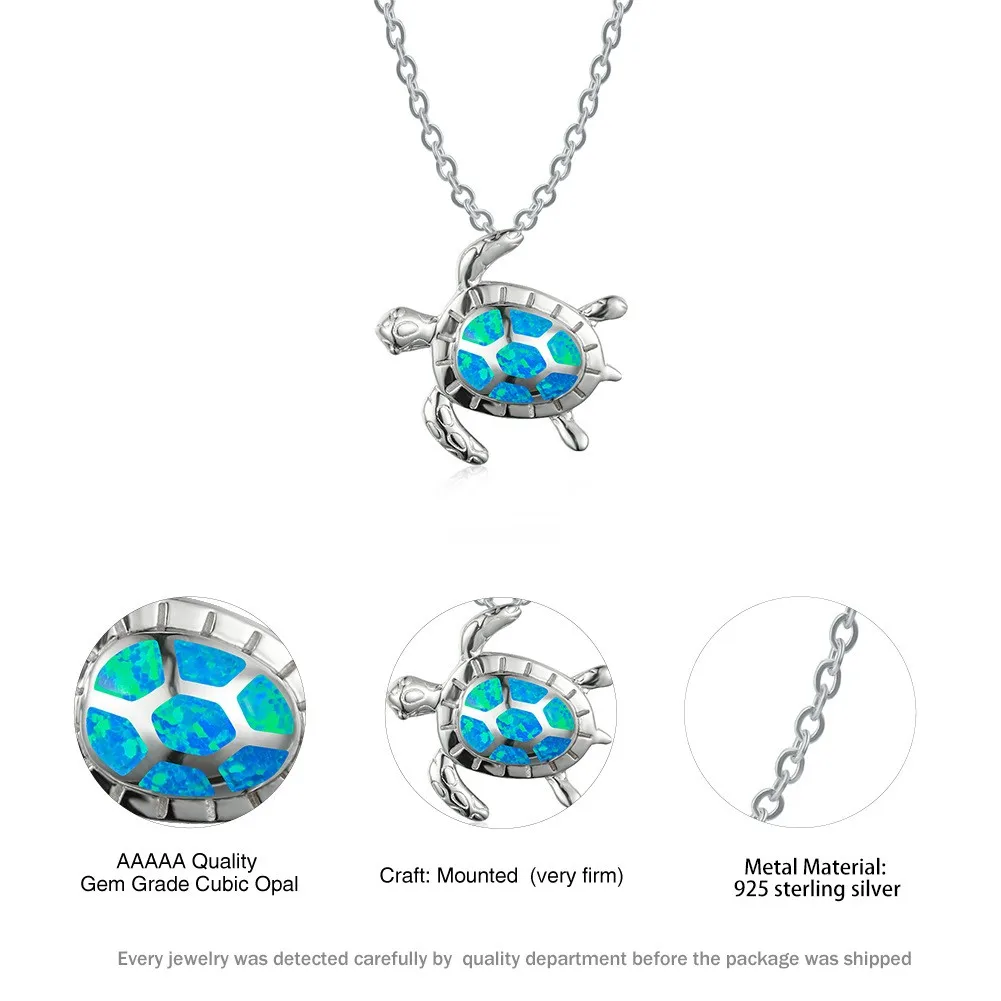 S925 Sterling Silver Statement Sterling Silver The Blue Sea Turtle Opal Pendant Necklace