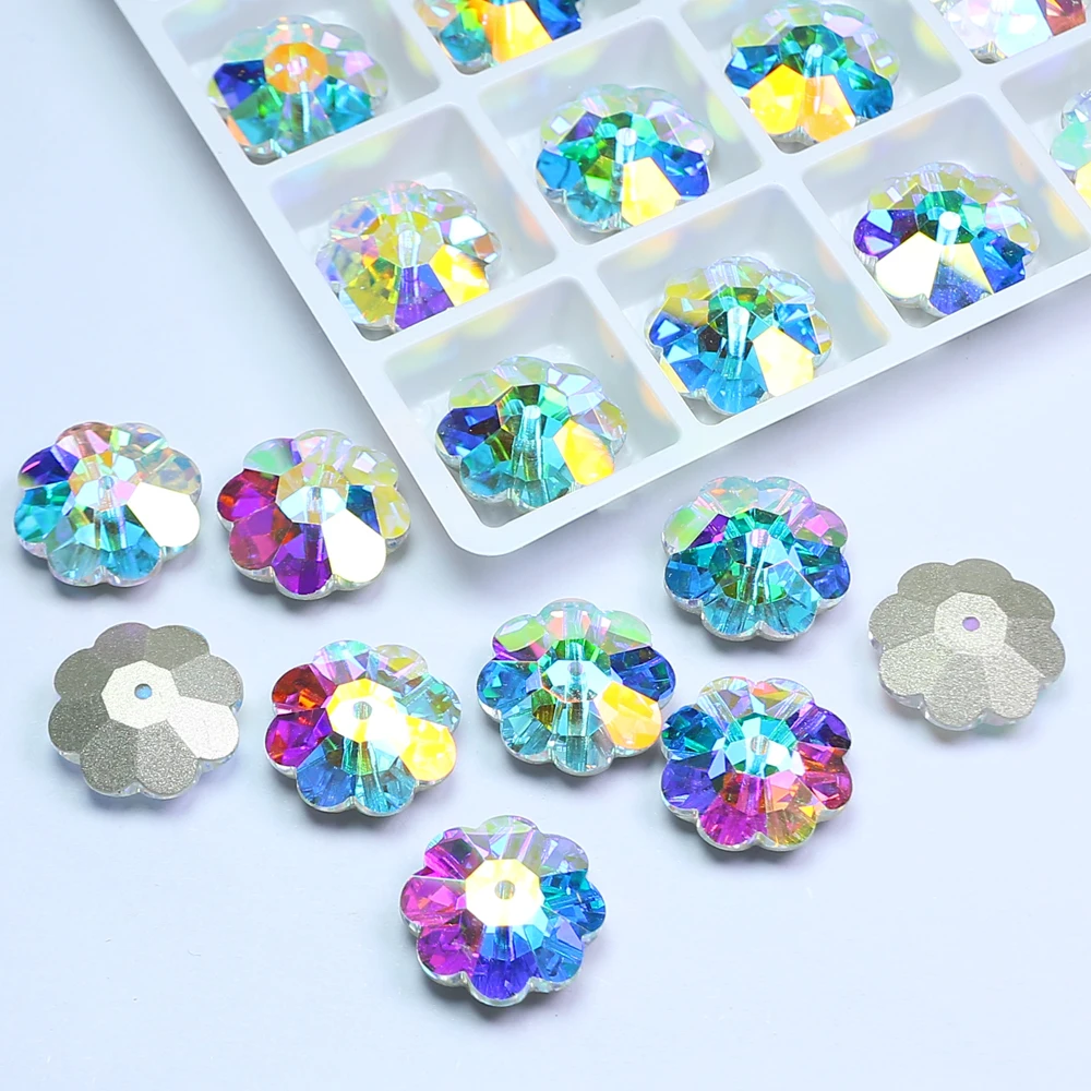 Factory Price Sew-on Crystal Rhinestones Flower Shape Flat Back K9 Crystal Glass Rhinestone for Garment Bags Shoes Accessories