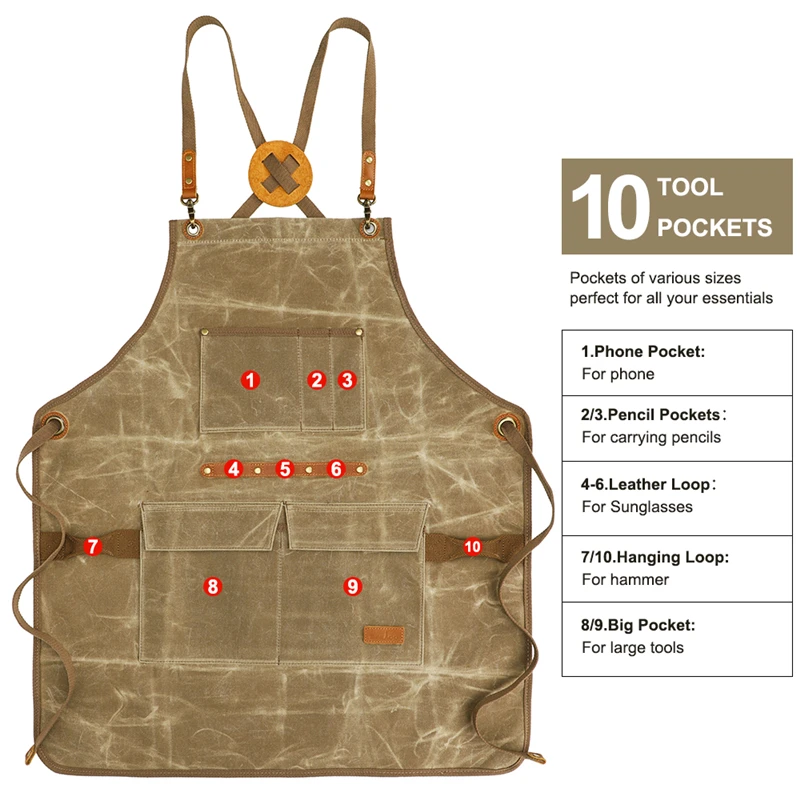 KOOGER Durable Workwear Utility Apron Multi-Use Waxed Canvas Gardening Apron Carpenters Work Aprons for Men