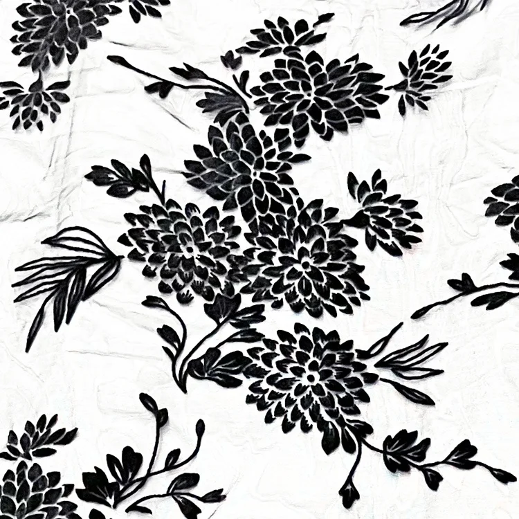 lace fabric factory wholesale hot sale double flock flower shinning washing high quality flock tulle fabric for dress