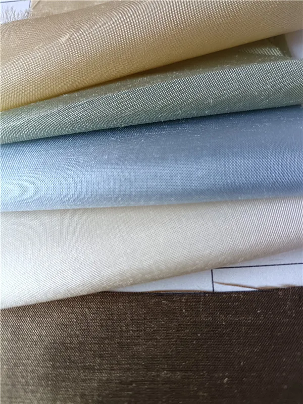 Stock Sales 100% Dupioni Silk Fabric 17mm for Clothing Beige pink Blue Brown Color Dupioni Silk Satin Fabric for Wedding