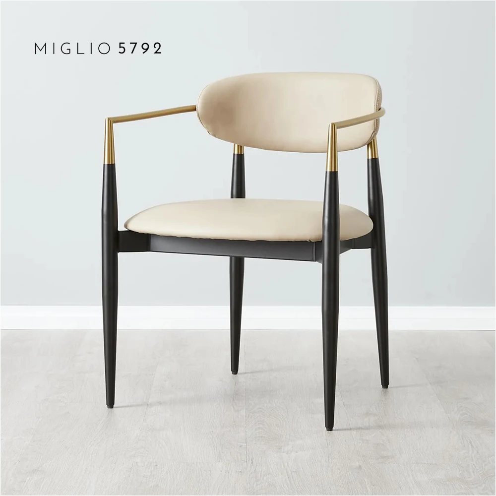 Nordic Style Cafe Restaurant Black Modern Leather Dining Chair Custom Design Luxury Hotel Living Room Lounge Arm Tea Chair