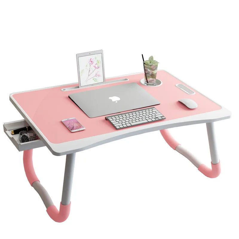 
Customized New Upgraded Plastic Injection Lazy Foldable Laptop Table Notebook Stand with Cup Holder and Handle for Bed 