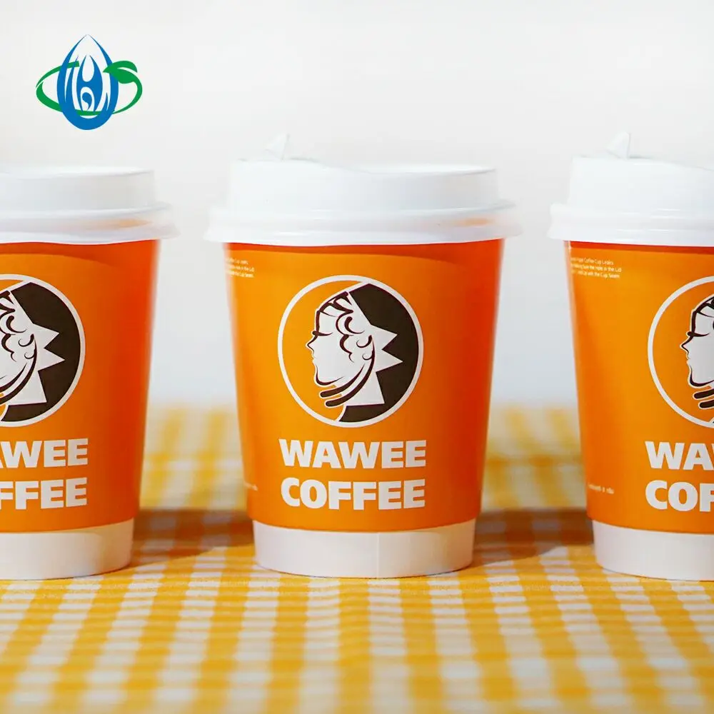 10oz Orange hollow  Cup with Lids Custom Logo Printed Disposable Kraft paper Eco Material