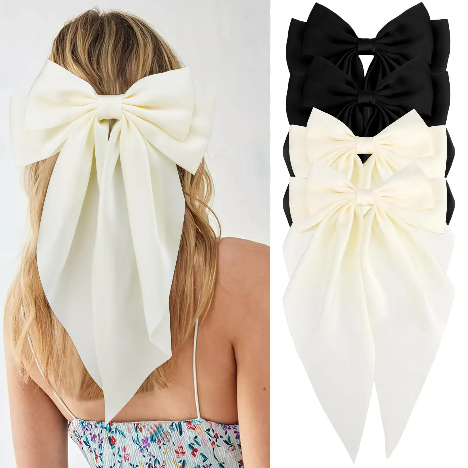 Elegant Hair Grips Pink Lady Hair Accessories Simple Hair Bow Clip With Long Tail Sweet Satin Ribbon Bow Barrettes For Women