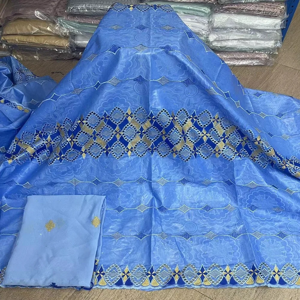 African Bazin Riche Fabric Dubai Embroidery French Yellow Color for Party