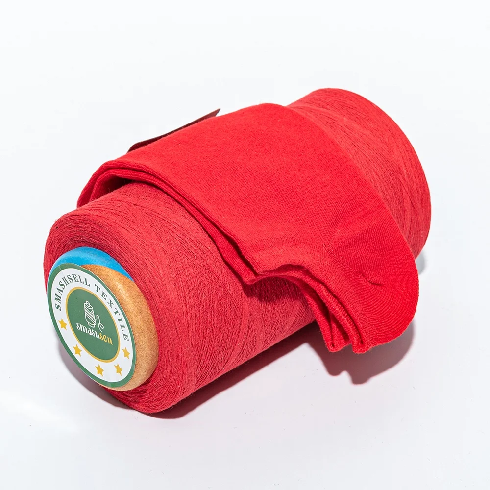 Red Color Blend Yarn Recycled Cotton Yarn Wholesales Cotton Polyester Blend Thread OE Knitting Socks Yarn