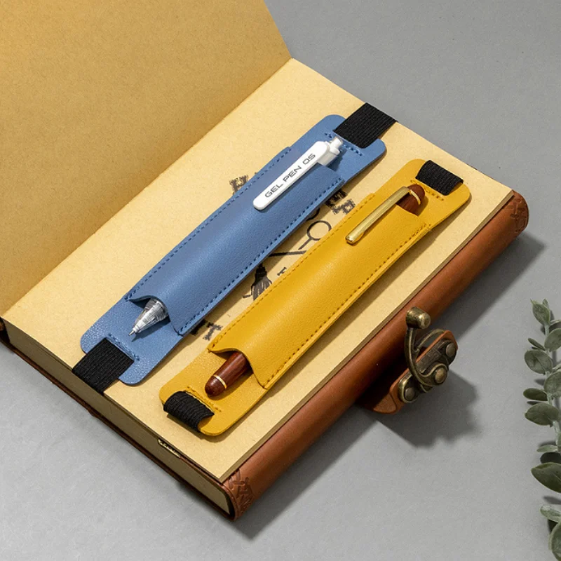 Custom Logo Container Pen Pencil Holder Notebook Pen Cover PU Leather Elastic Pen Case