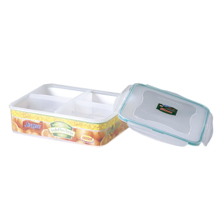 4000ML 4 compartments Wholesale clear plastic food storage crisper box with lid