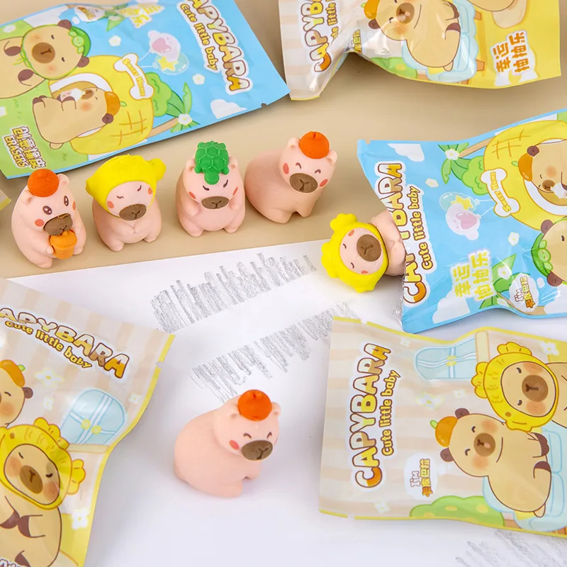 None School Kids Blind Box Cartoon Kawaii Cute Mini 3D Shape Capybara Eraser