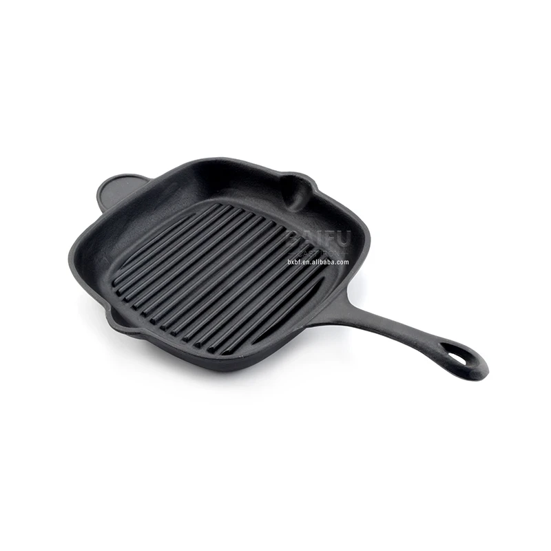 Pre-seasoned Cast Iron Square Grill Pan with Pour Spouts Ribbed Skillet Cast Iron Grill Skillet Fry Pan with Cooking Ridges