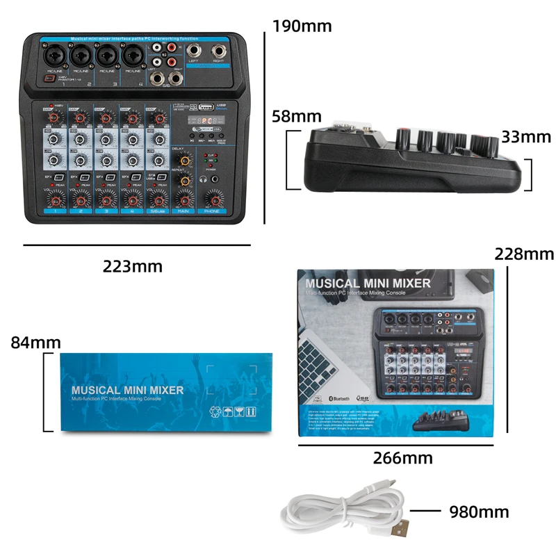 Mini USB Karaoke 6 Channel Audio DJ Sound Music Mixer