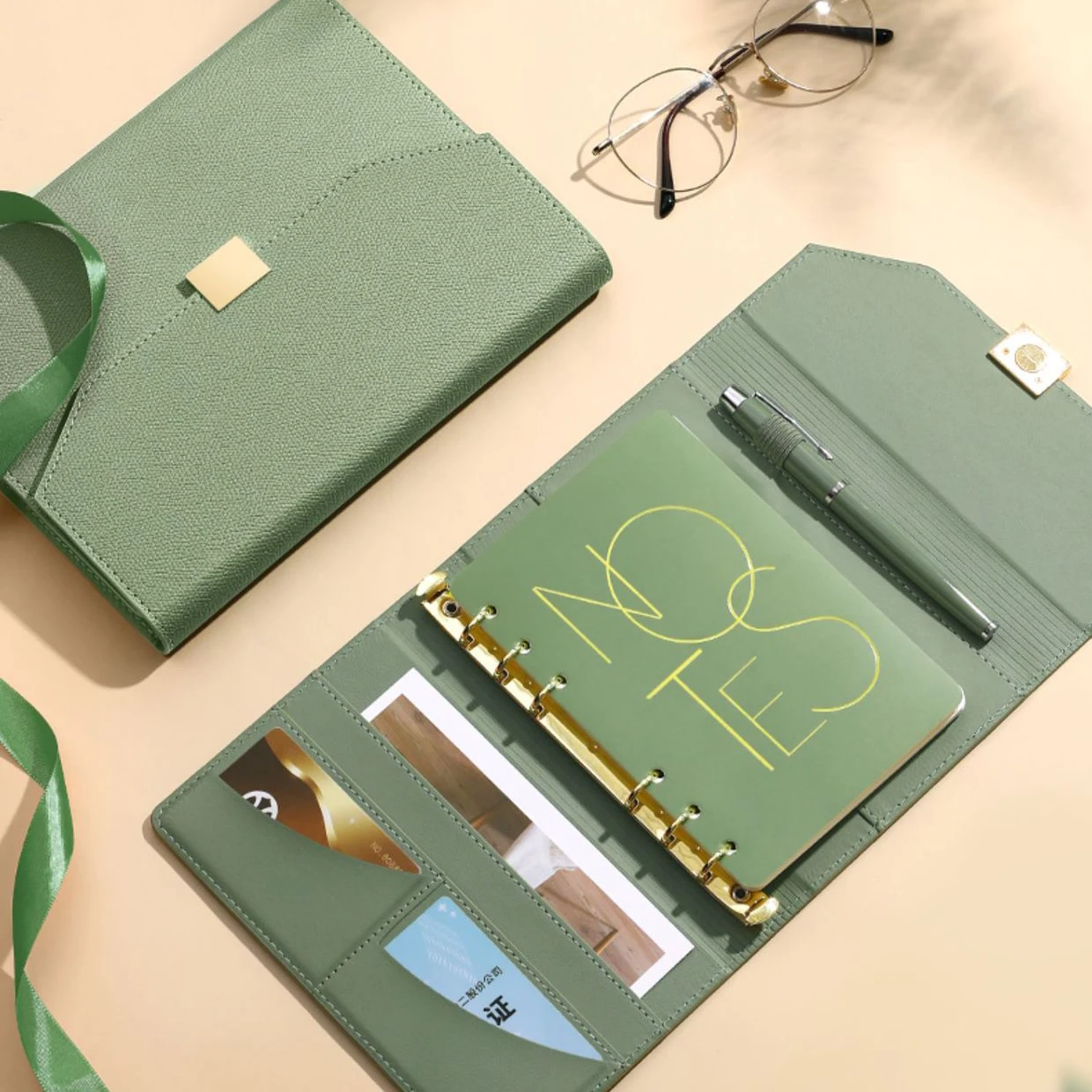 business kraft a5 diary spiral stone paper pu leather promotional custom journal binder gift set notebook and pen with logo