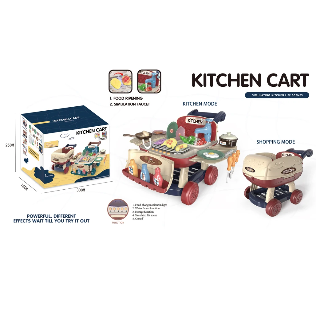 Pretend Play Toys For Kids Multifunctional Electric Shopping Cart with light music Mini Simulation Kitchen Cooking Toy