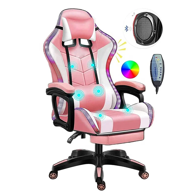 2022 Factory Wholesale Massage Office Chair LED Light RGB Gaming Chair With Speakers