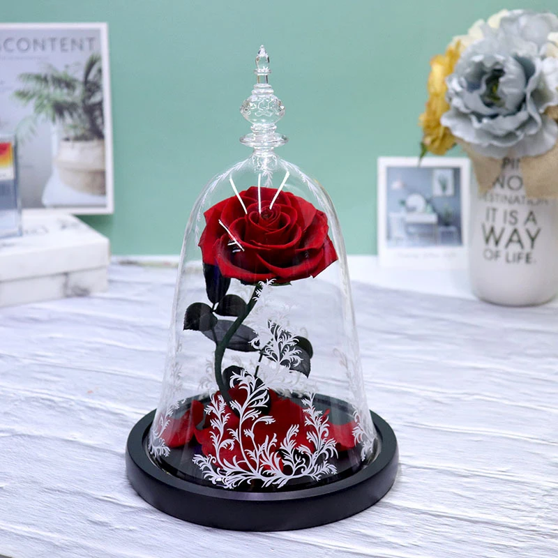 Factory supply enhanced rose beauty and the beast rose in glass dome best price