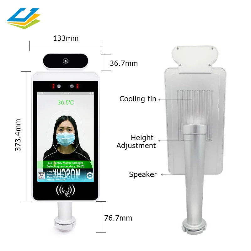 8 inch noncontact high quality access control body temperature face recognition temperature measuring terminal