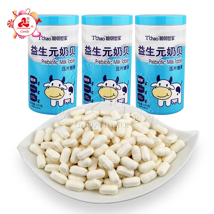 Health tablet candy assorted flavor prebiotic milk pressed candy 400g canned in jar
