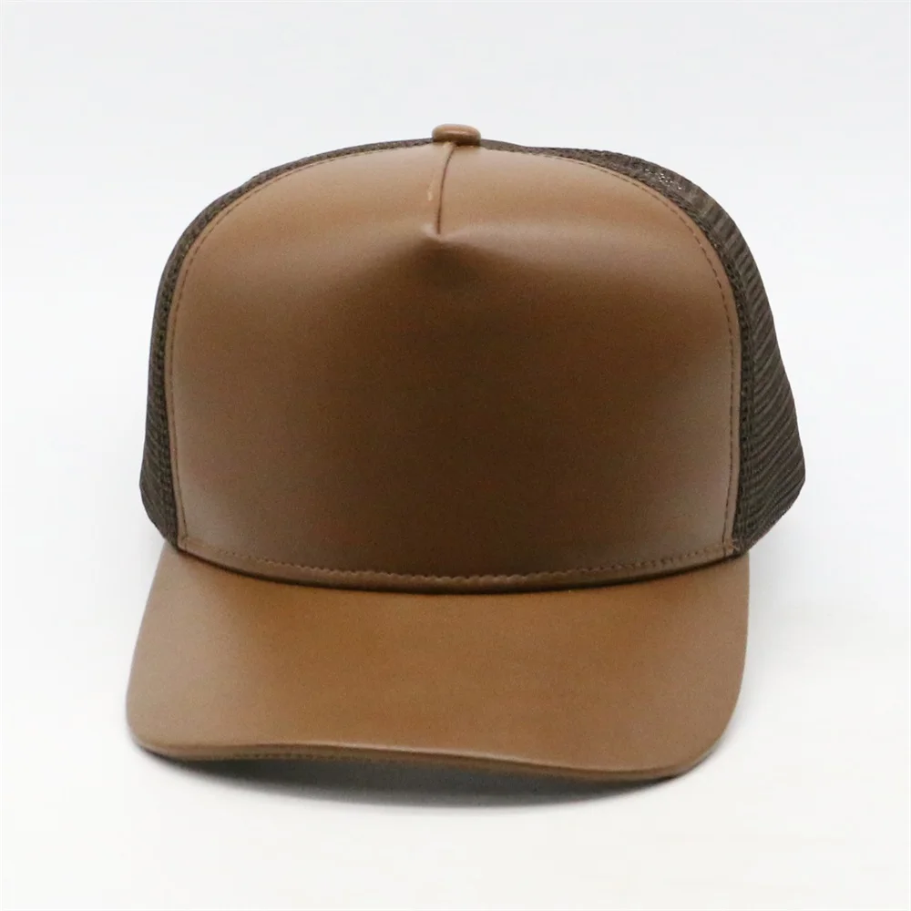 High Quality Custom 5 Panel PU Leather Trucker Hat