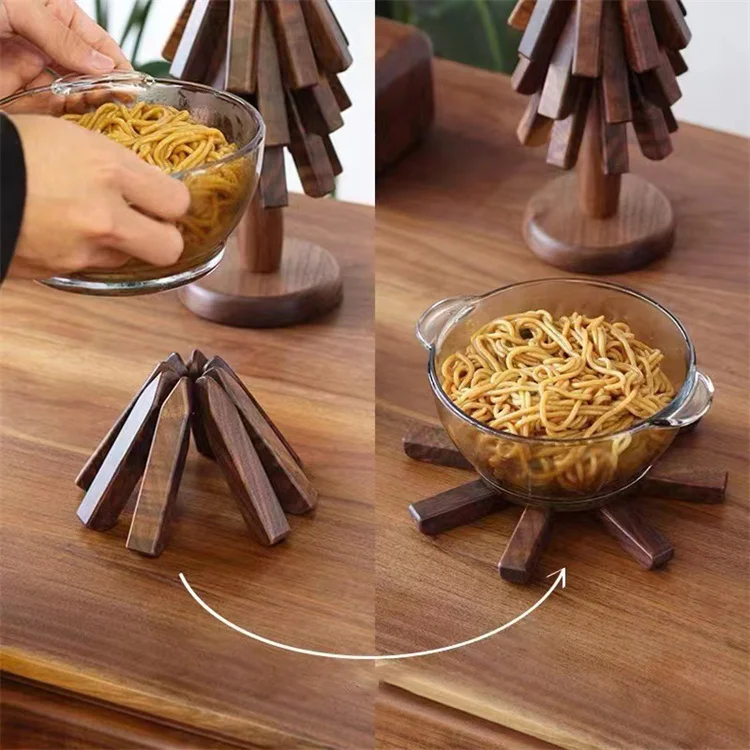 Harmony Wooden Trivets For Hot Dishes Tree Shape Trivet Set Coaster For Teapot Hot Pots (Black Walnut)