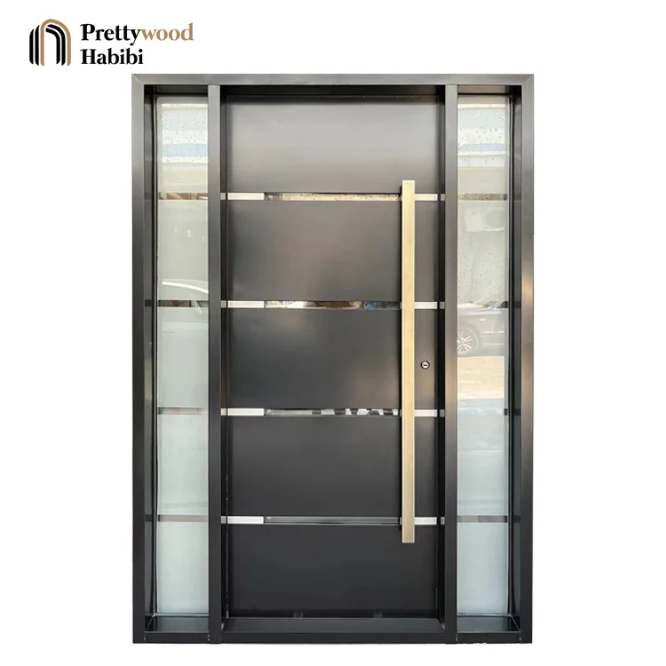 Prettywood American Residential Modern Design Front Entrance Exterior House Metal Security Steel Door With Sidelite
