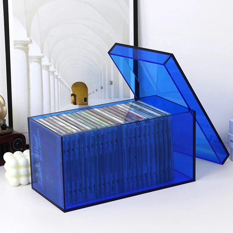Lucite Blue Acrylic CD Box with Cover