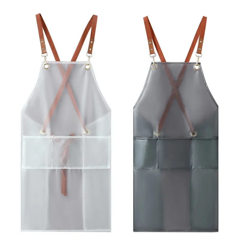 New Fashion Apron Wholesale Waterproof And Oil-proof Suspenders Overalls Household Kitchen Apron TPU Coveralls Custom Logo