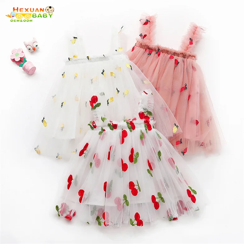 Summer Sleeveless Embroidered Fluffy Tulle Lace Princess Dress 1 Year Baby Girl Dresses