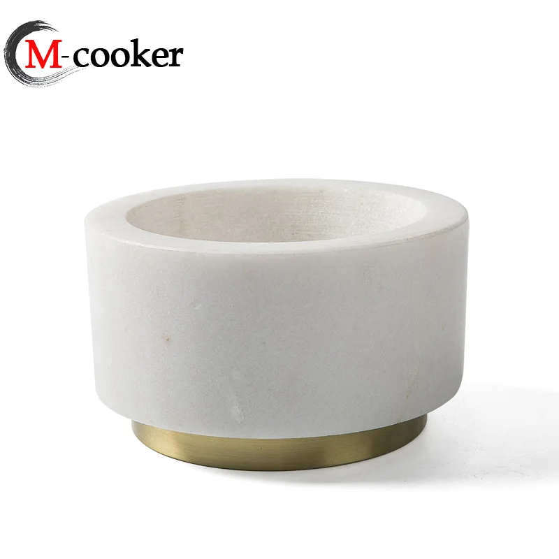 M-cooker pestle and mortar brass food seasoning grinder garlic masher natural marble mortar and pestle