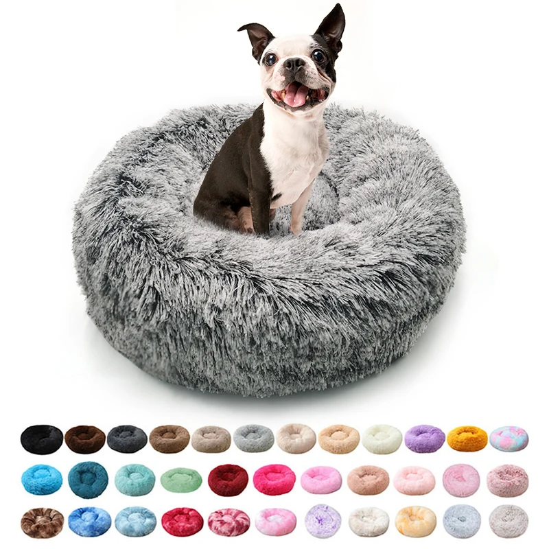Customized Comfortable Washable Soft Donut Cat Dog Bed, Luxury Faux Fur Warm Round Fluffy Plush Pet Bed