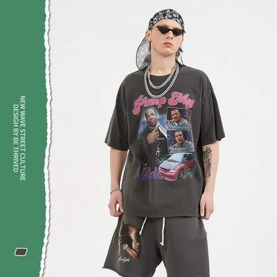 BE127 Drop Shopping 2021 spring and summer old printed short-sleeved hip-hop high street T-shirt for men and women