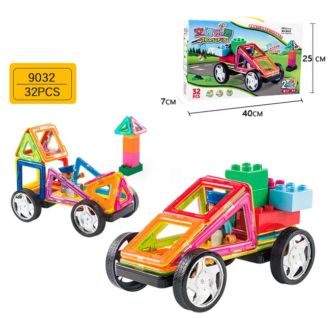 
Preschool 102pcs funny car track magnetic tiles plastic magnet building toy for kids 