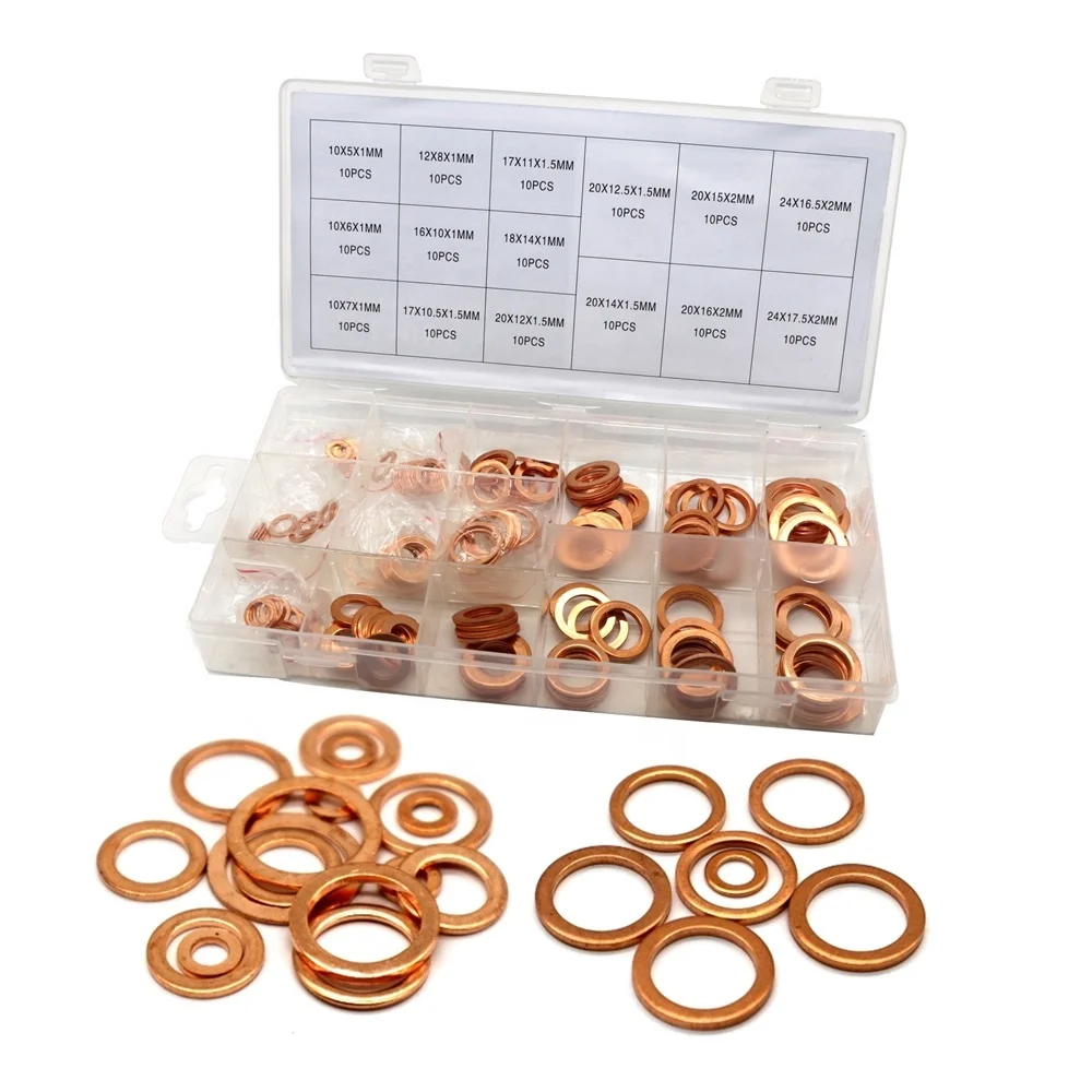 SYD-1020 150 pcs diesel fuel pump injector copper washer set copper motor electric car seal washer assortment