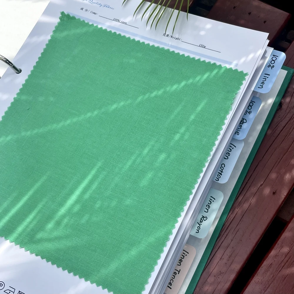 Linen cotton Blended Fabrics Stock Swatches Booklets Sustainable Cloth Ready To Ship 55%Linen 45%Cotton catalogue linen