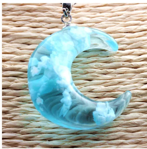 European American Creative Unisex Short Necklace Blue Sky White Clouds Mori Transparent Spherical Resin Pendant Ball Women