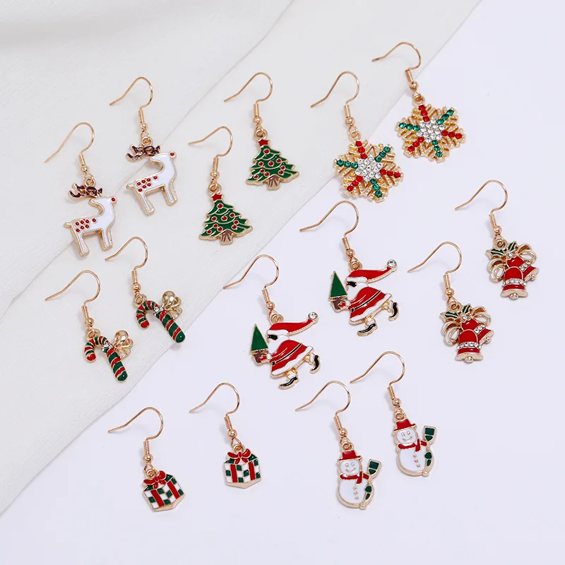 LW80085 Factory Anti-Allergy Christmas Earrings Cute Fun Santa Snowflake Christmas Tree Ear Hook Earing
