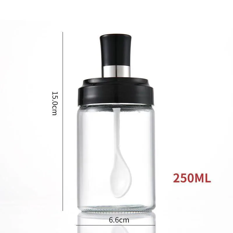 Lead -free Kitchenware 8oz 250ml  Clear Glass Spice Seasoning Jars  Food Salt Honey Storage Container with Spoon Blush