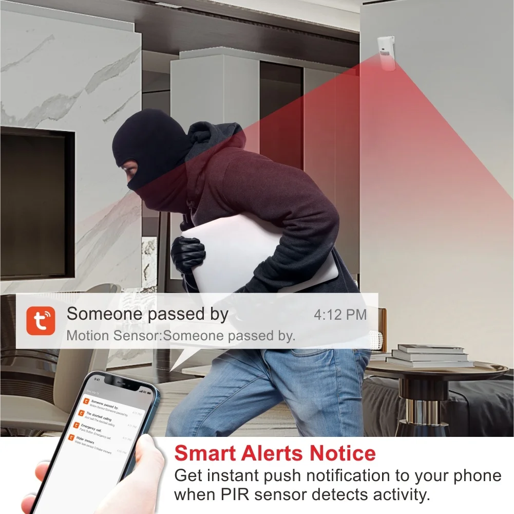 Hot sale home alarm system tuya wifi indoor motion sensor personal alarm without siren sound