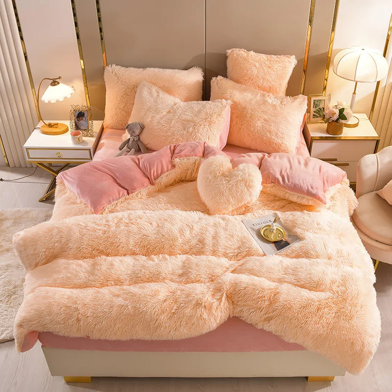New Arrival Mink Wool And Crystal Velvet Modern Simple Solid Color Four-piece Set  Bedding Set