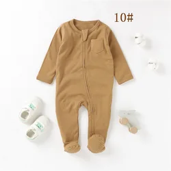 0-12M Fold Over Cuff Organic Cotton Footed Baby Sleepers With Mittens